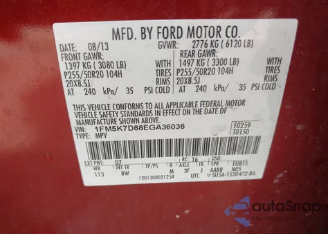 2014 Ford Explorer Xlt from USA, damaged, VIN 1FM5K7D88EGA36036